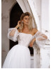 Off Shoulder Ivory Polka Dots Tulle Sweet Wedding Dress